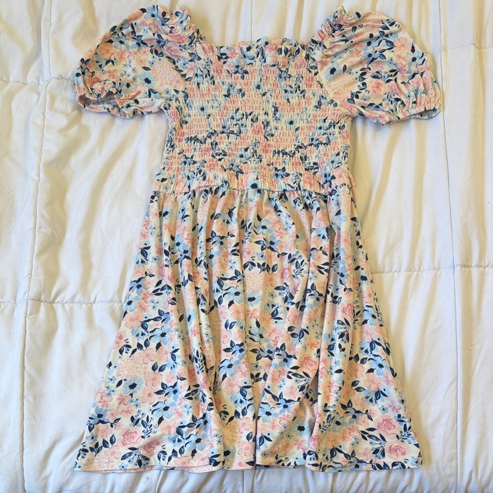 BCBGirls Smocked Floral Puff-Sleeve Dress - Pink & Navy